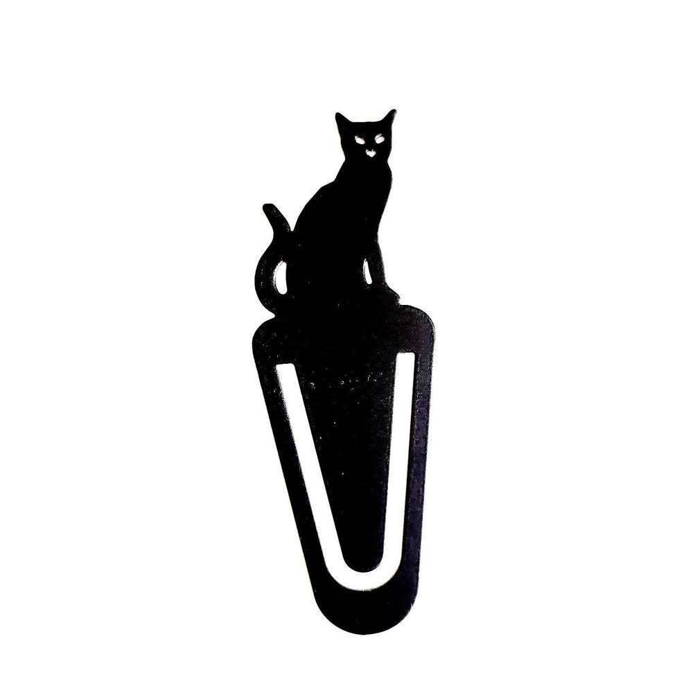 Vintage 90s Black Cat Bookmark Metal Clip fence blue USA Barnes Nobel Swing 1994 - Picture 2 of 16